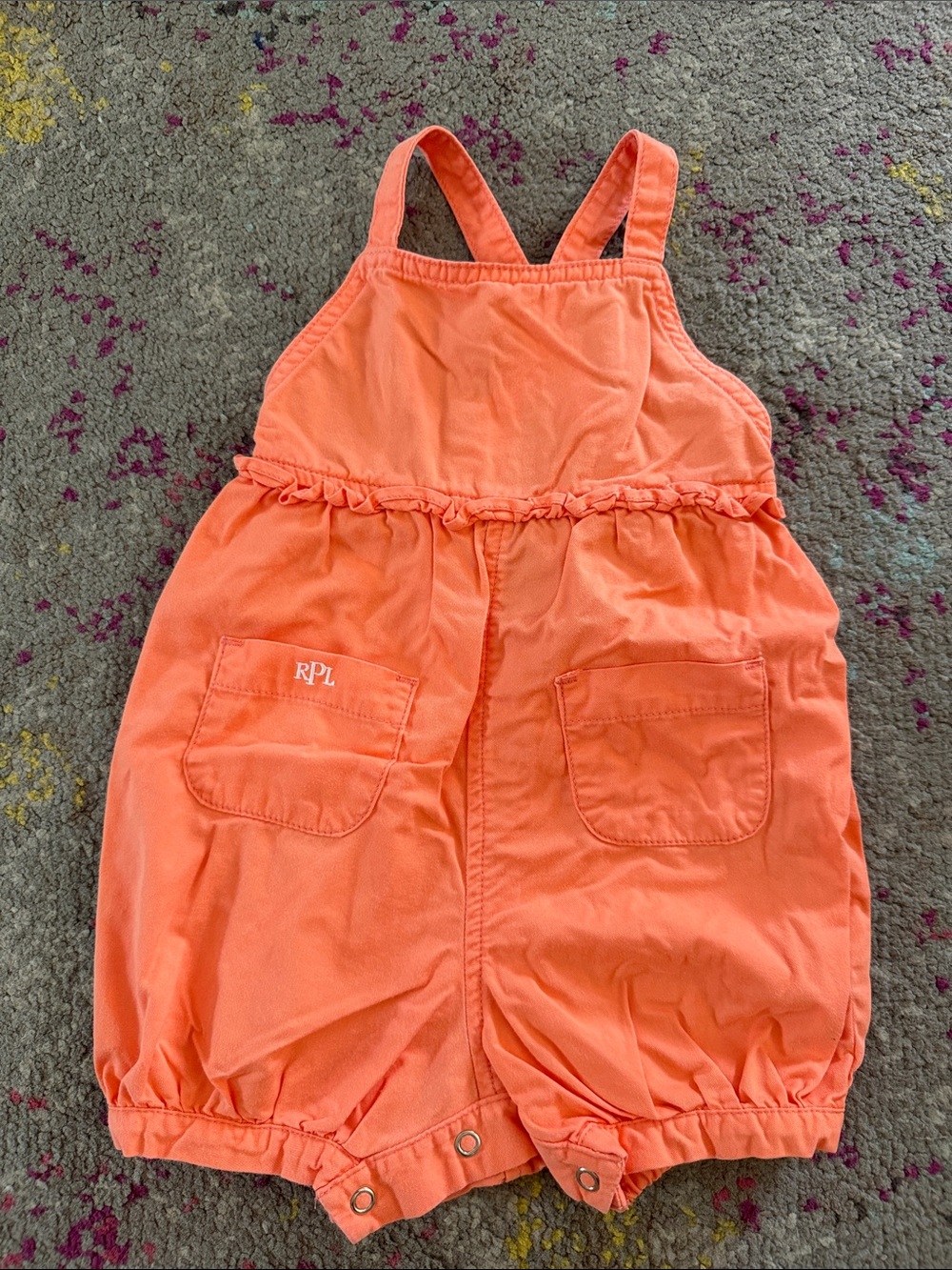 Ralph Lauren Orange Baby Girls Romper - Soft Cotton Overalls 12-18 months